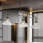 45" Industrial 3-Light Pendant Chandelier | Black Metal & Clear Glass Farmhouse Ceiling Light — Adjustable Height, E26 Compatible