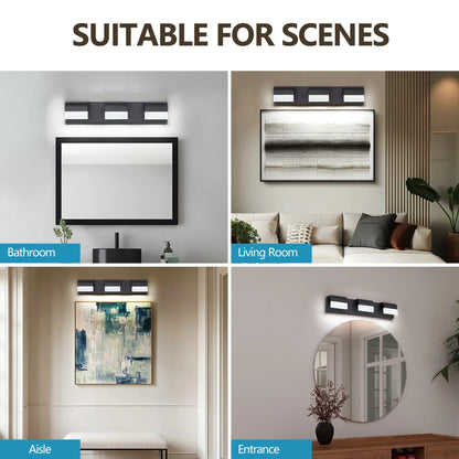LED Vanity Light Fixture | 3/4/5/6-Light Dimmable Bathroom Wall Sconce with Acrylic Shade — Matte Black, 6000K Daylight
