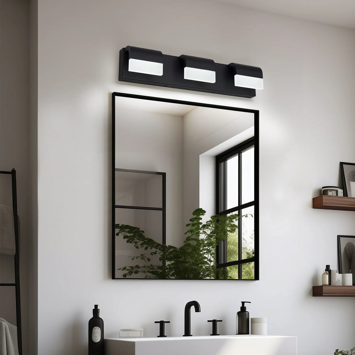 LED Vanity Light Fixture | 3/4/5/6-Light Dimmable Bathroom Wall Sconce with Acrylic Shade — Matte Black, 6000K Daylight