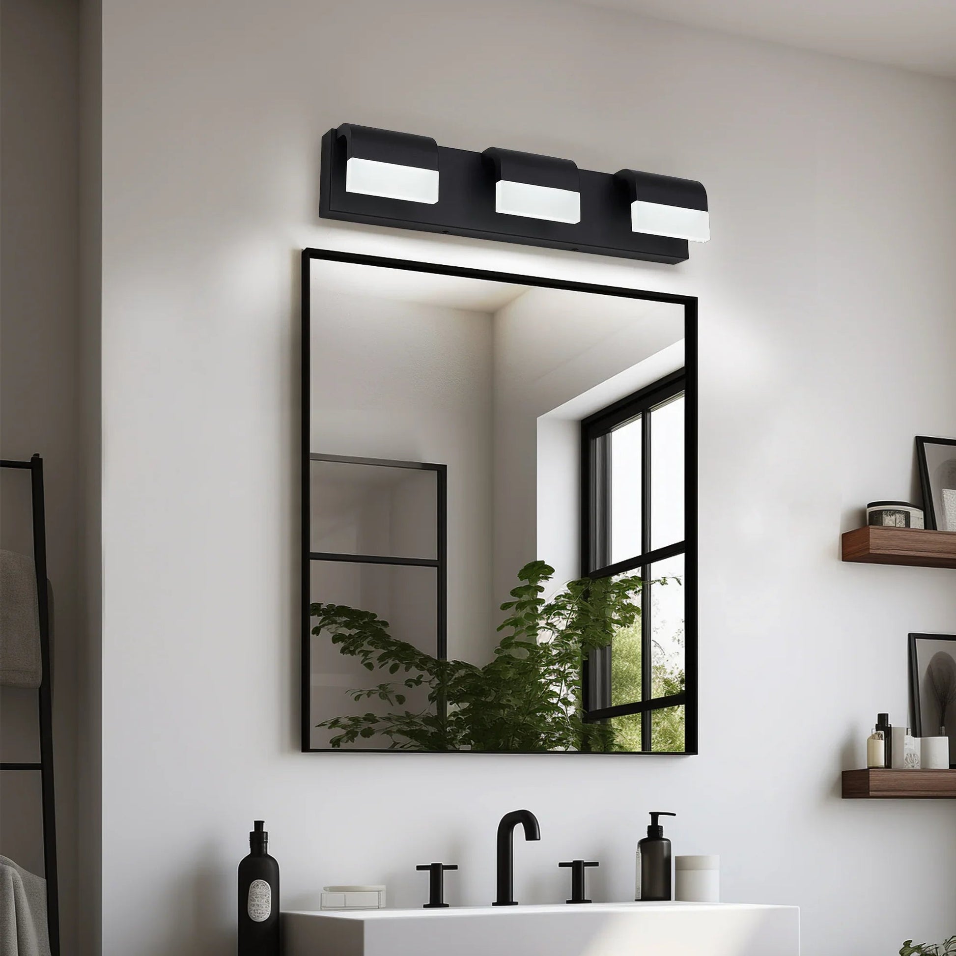 LED Vanity Light Fixture | 3/4/5/6-Light Dimmable Bathroom Wall Sconce with Acrylic Shade — Matte Black, 6000K Daylight