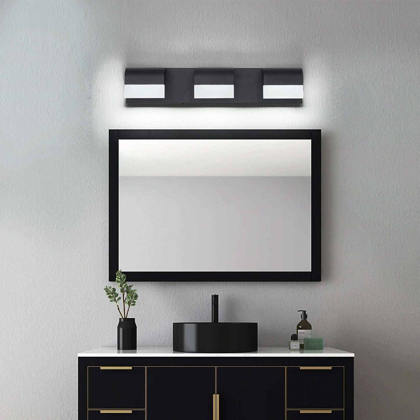 LED Vanity Light Fixture | 3/4/5/6-Light Dimmable Bathroom Wall Sconce with Acrylic Shade — Matte Black, 6000K Daylight