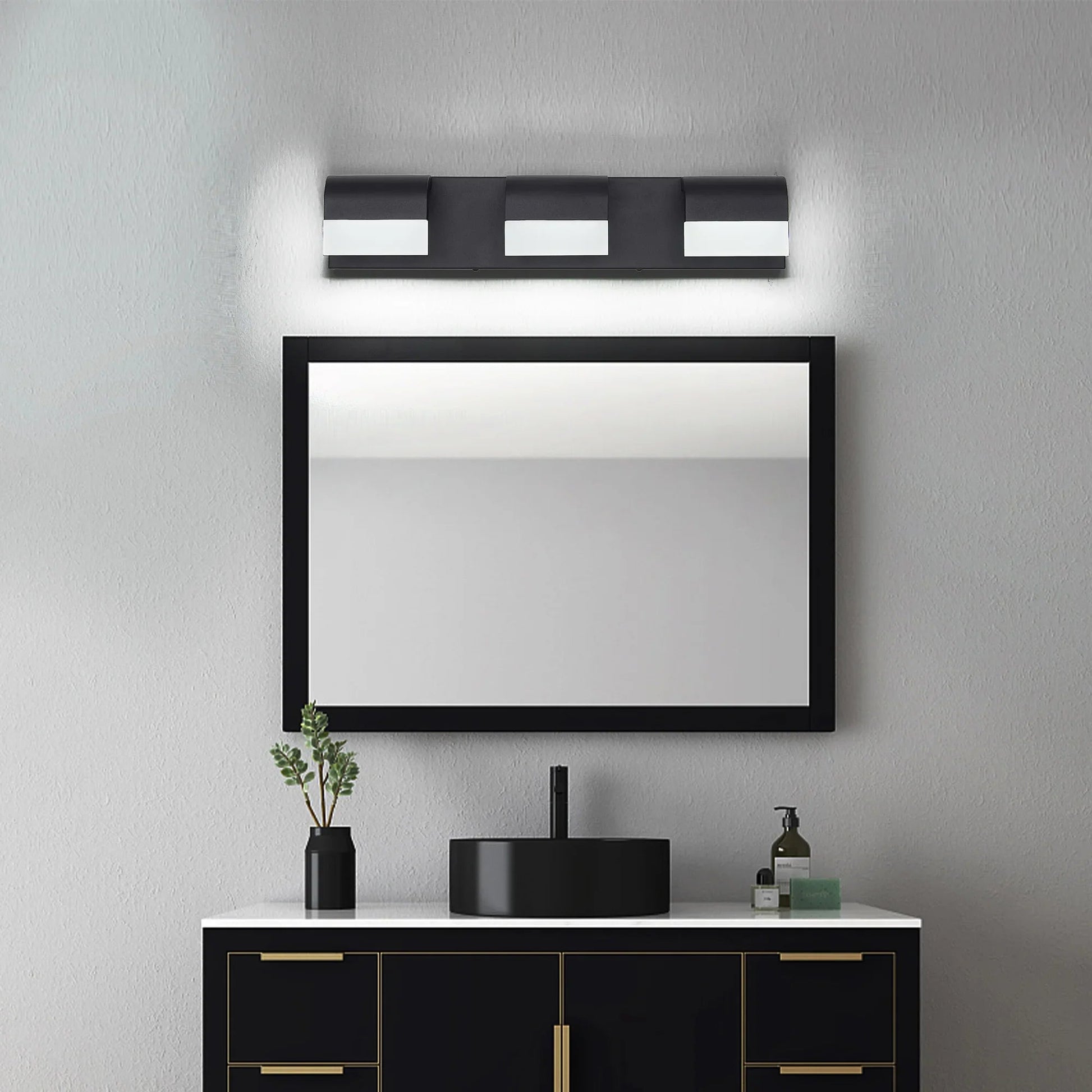 LED Vanity Light Fixture | 3/4/5/6-Light Dimmable Bathroom Wall Sconce with Acrylic Shade — Matte Black, 6000K Daylight