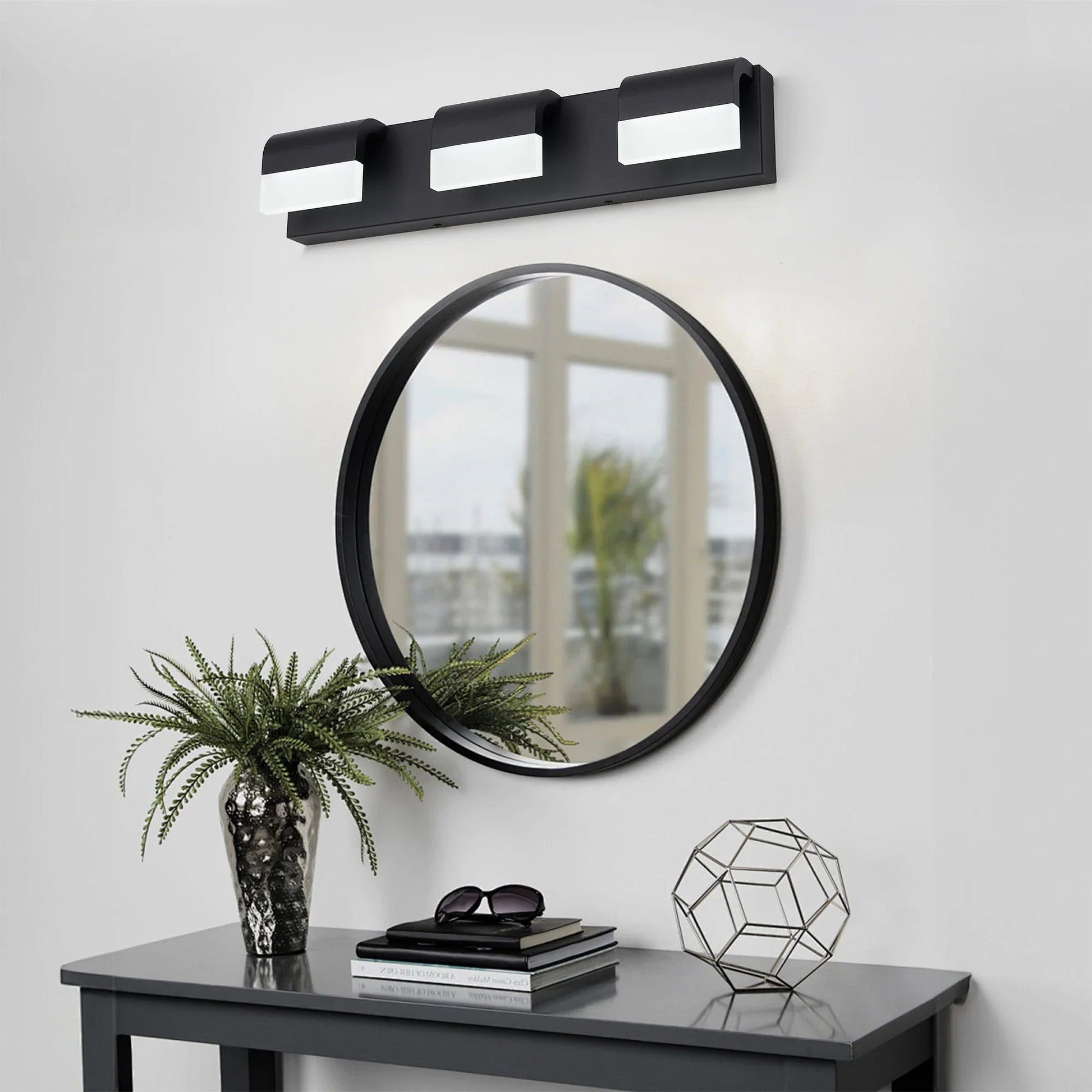LED Vanity Light Fixture | 3/4/5/6-Light Dimmable Bathroom Wall Sconce with Acrylic Shade — Matte Black, 6000K Daylight