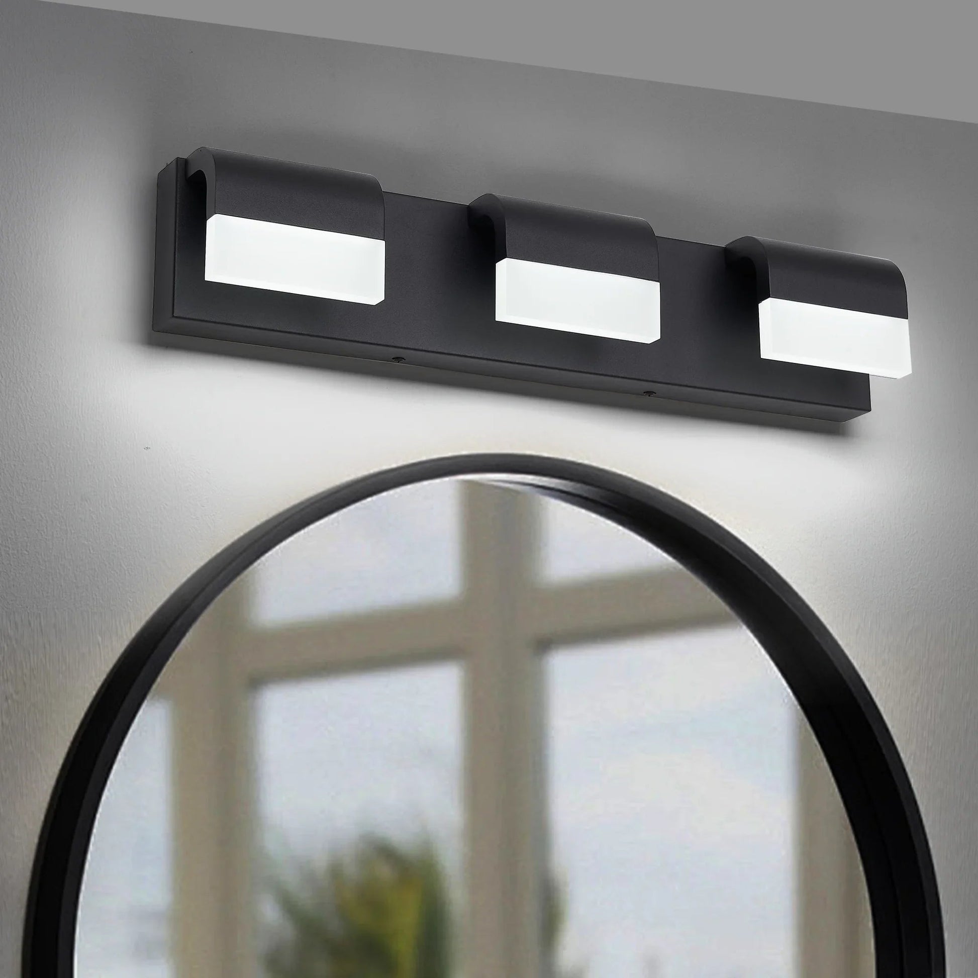 LED Vanity Light Fixture | 3/4/5/6-Light Dimmable Bathroom Wall Sconce with Acrylic Shade — Matte Black, 6000K Daylight 3-light