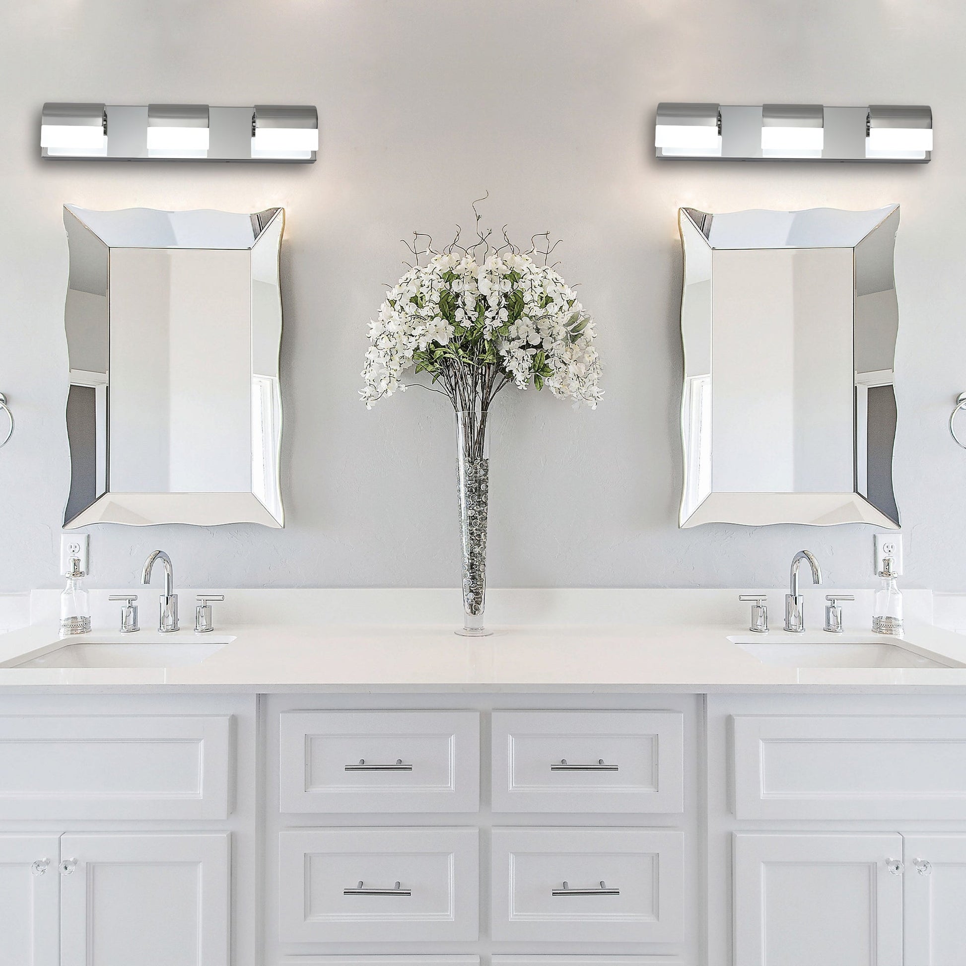 LED Bathroom Vanity Light | 3/4/5/6-Light Chrome Stainless Steel Wall Sconce with Acrylic Shade — Over Mirror, Moisture-Proof