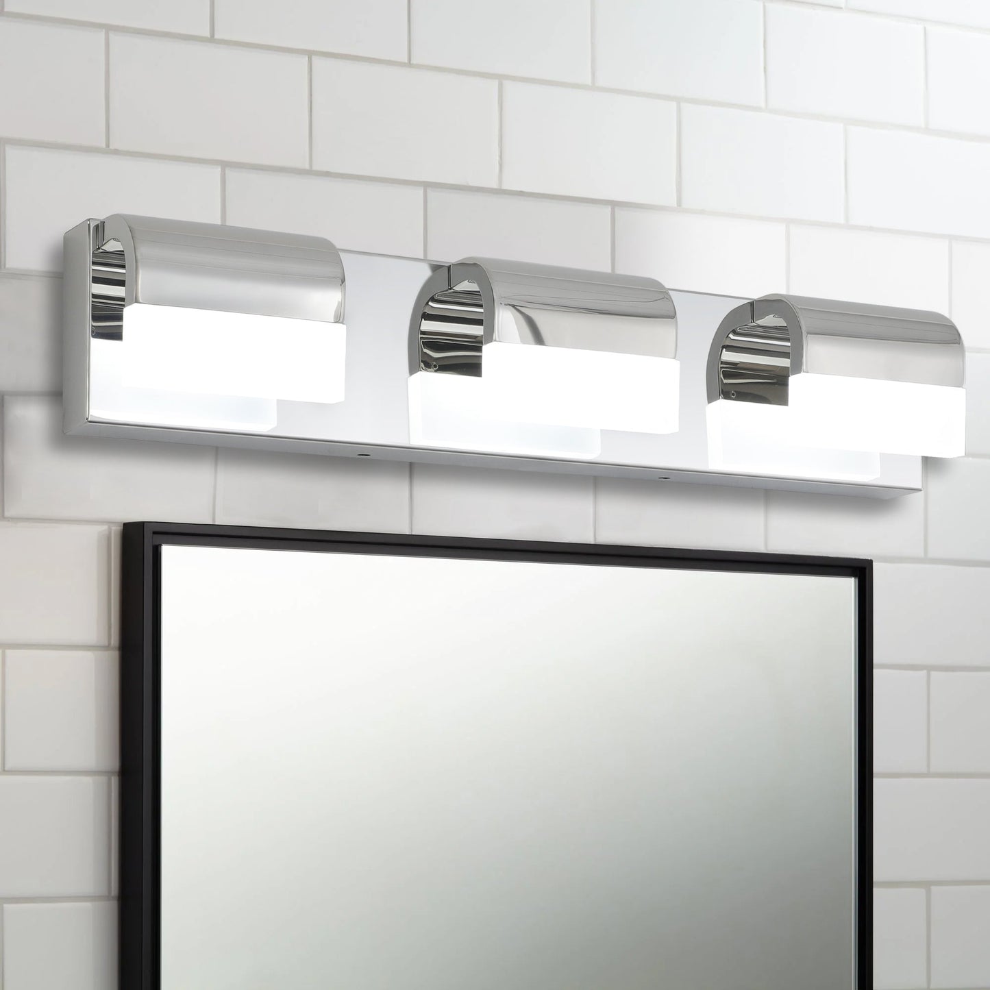LED Bathroom Vanity Light | 3/4/5/6-Light Chrome Stainless Steel Wall Sconce with Acrylic Shade — Over Mirror, Moisture-Proof 3-light