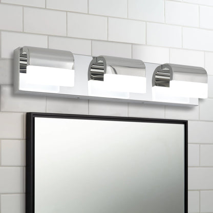 LED Bathroom Vanity Light | 3/4/5/6-Light Chrome Stainless Steel Wall Sconce with Acrylic Shade — Over Mirror, Moisture-Proof 3-light