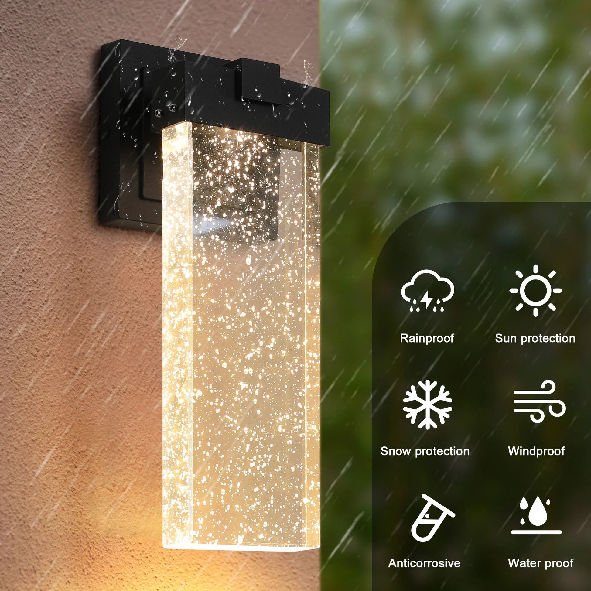 Outdoor LED Wall Sconces (2-Pack) – Bubble Crystal, Dusk-to-Dawn Sensor & Die-Cast Aluminum | 12W Weatherproof