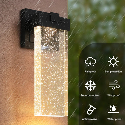 Outdoor LED Wall Sconces (2-Pack) – Bubble Crystal, Dusk-to-Dawn Sensor & Die-Cast Aluminum | 12W Weatherproof