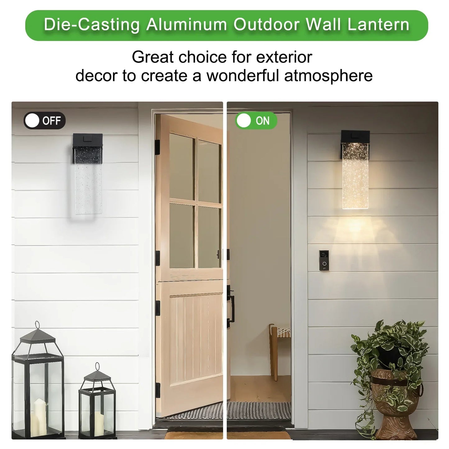 Outdoor LED Wall Sconces (2-Pack) – Bubble Crystal, Dusk-to-Dawn Sensor & Die-Cast Aluminum | 12W Weatherproof