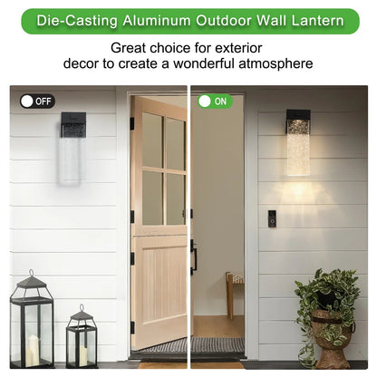Outdoor LED Wall Sconces (2-Pack) – Bubble Crystal, Dusk-to-Dawn Sensor & Die-Cast Aluminum | 12W Weatherproof