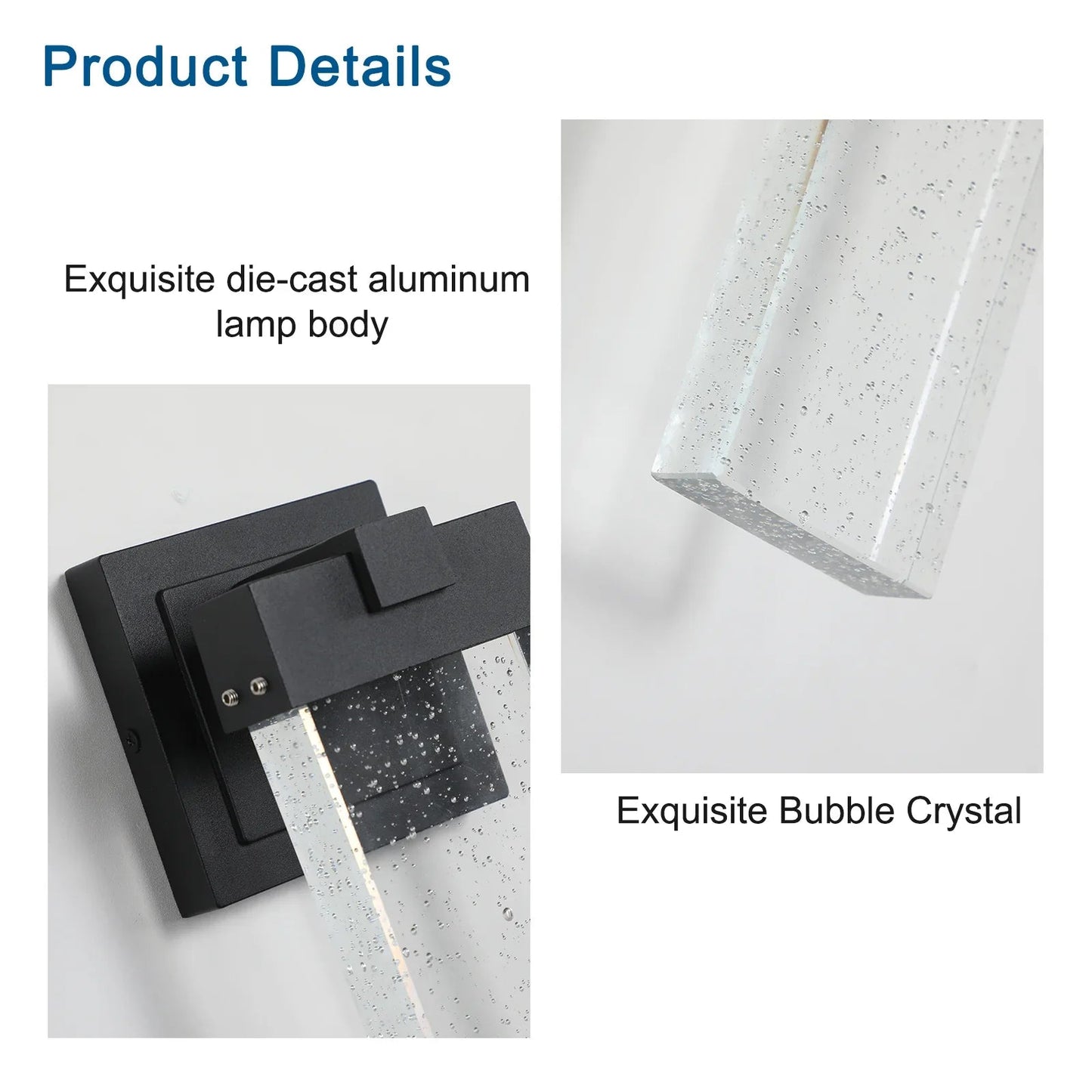 Outdoor LED Wall Sconces (2-Pack) – Bubble Crystal, Dusk-to-Dawn Sensor & Die-Cast Aluminum | 12W Weatherproof