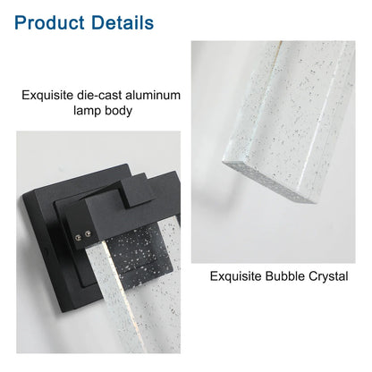 Outdoor LED Wall Sconces (2-Pack) – Bubble Crystal, Dusk-to-Dawn Sensor & Die-Cast Aluminum | 12W Weatherproof