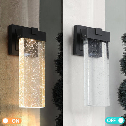 Outdoor LED Wall Sconces (2-Pack) – Bubble Crystal, Dusk-to-Dawn Sensor & Die-Cast Aluminum | 12W Weatherproof