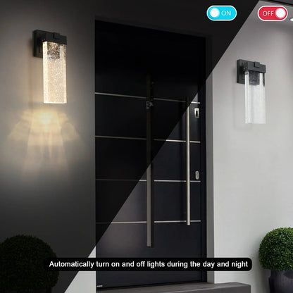 Outdoor LED Wall Sconces (2-Pack) – Bubble Crystal, Dusk-to-Dawn Sensor & Die-Cast Aluminum | 12W Weatherproof