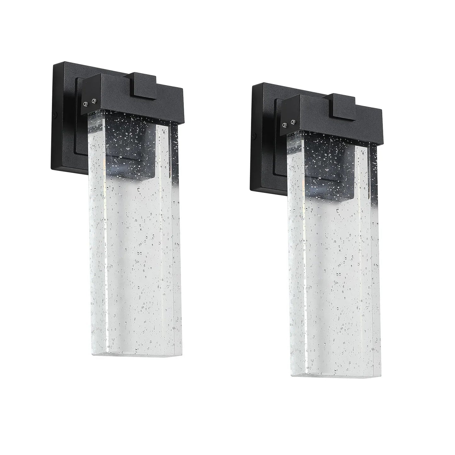 Outdoor LED Wall Sconces (2-Pack) – Bubble Crystal, Dusk-to-Dawn Sensor & Die-Cast Aluminum | 12W Weatherproof
