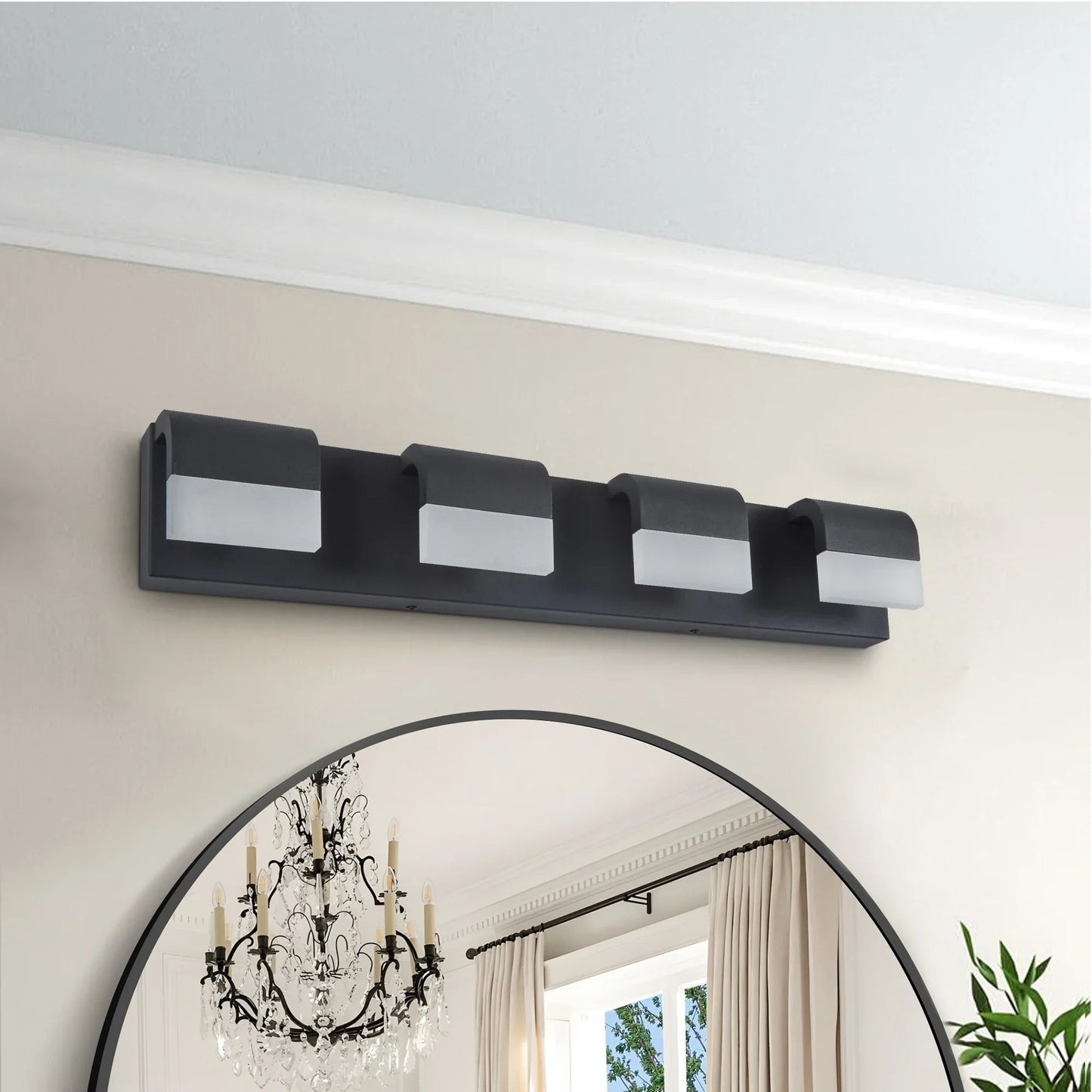 LED Vanity Light Fixture | 3/4/5/6-Light Dimmable Bathroom Wall Sconce with Acrylic Shade — Matte Black, 6000K Daylight 4-light
