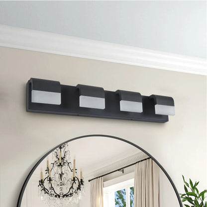 LED Vanity Light Fixture | 3/4/5/6-Light Dimmable Bathroom Wall Sconce with Acrylic Shade — Matte Black, 6000K Daylight 4-light