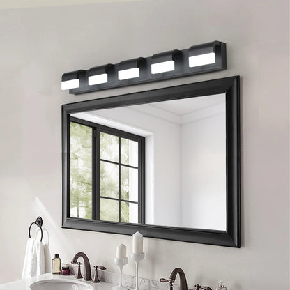 LED Vanity Light Fixture | 3/4/5/6-Light Dimmable Bathroom Wall Sconce with Acrylic Shade — Matte Black, 6000K Daylight 5-light