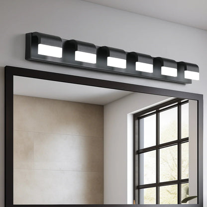 LED Vanity Light Fixture | 3/4/5/6-Light Dimmable Bathroom Wall Sconce with Acrylic Shade — Matte Black, 6000K Daylight 6-light