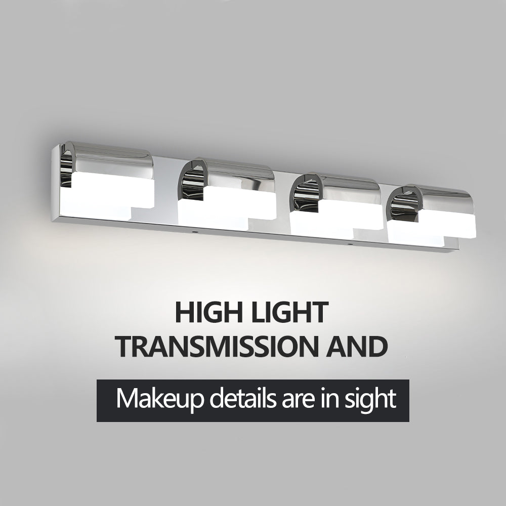 LED Bathroom Vanity Light | 3/4/5/6-Light Chrome Stainless Steel Wall Sconce with Acrylic Shade — Over Mirror, Moisture-Proof 4-light
