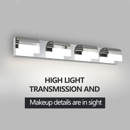 LED Bathroom Vanity Light | 3/4/5/6-Light Chrome Stainless Steel Wall Sconce with Acrylic Shade — Over Mirror, Moisture-Proof 4-light