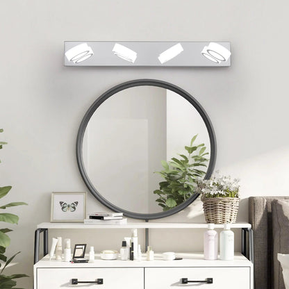 LED Vanity Light Fixture | 3/4/5/6/7-Light Chrome Bathroom Wall Sconce with 360° Rotatable Heads & Frosted Acrylic Shade — Dimmable, 36W 4-light