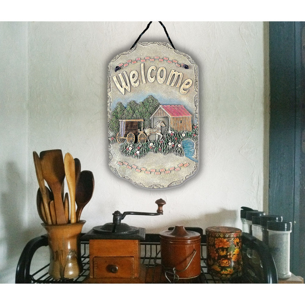 Resin Slate Welcome Sign | Ready-to-Hang Porch & Entryway Plaque — 13" × 7.75"