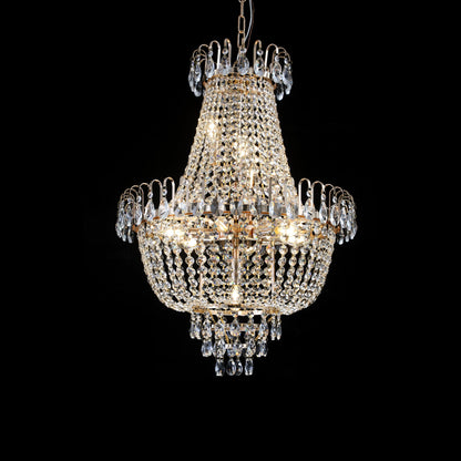 21.7" Large K9 Crystal Chandelier | 10-Light Gold Luxury Pendant with Adjustable Height 40"–71" — Living Room, Foyer & Staircase