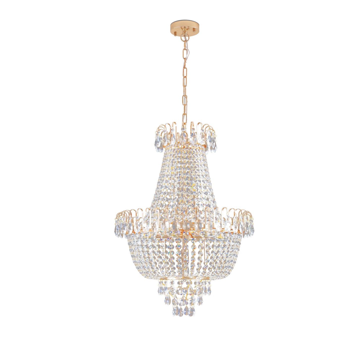 21.7" Large K9 Crystal Chandelier | 10-Light Gold Luxury Pendant with Adjustable Height 40"–71" — Living Room, Foyer & Staircase