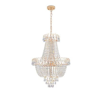 21.7" Large K9 Crystal Chandelier | 10-Light Gold Luxury Pendant with Adjustable Height 40"–71" — Living Room, Foyer & Staircase