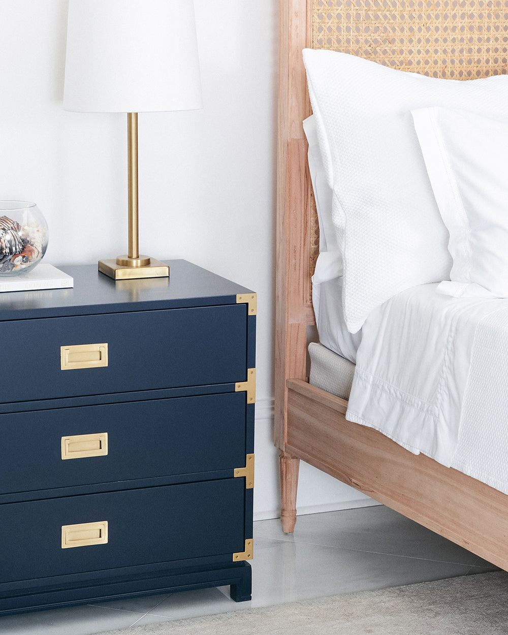 Carlyle Campaign Dresser | 3-Drawer Navy Blue, Brass Hardware, Soft-Close Glides