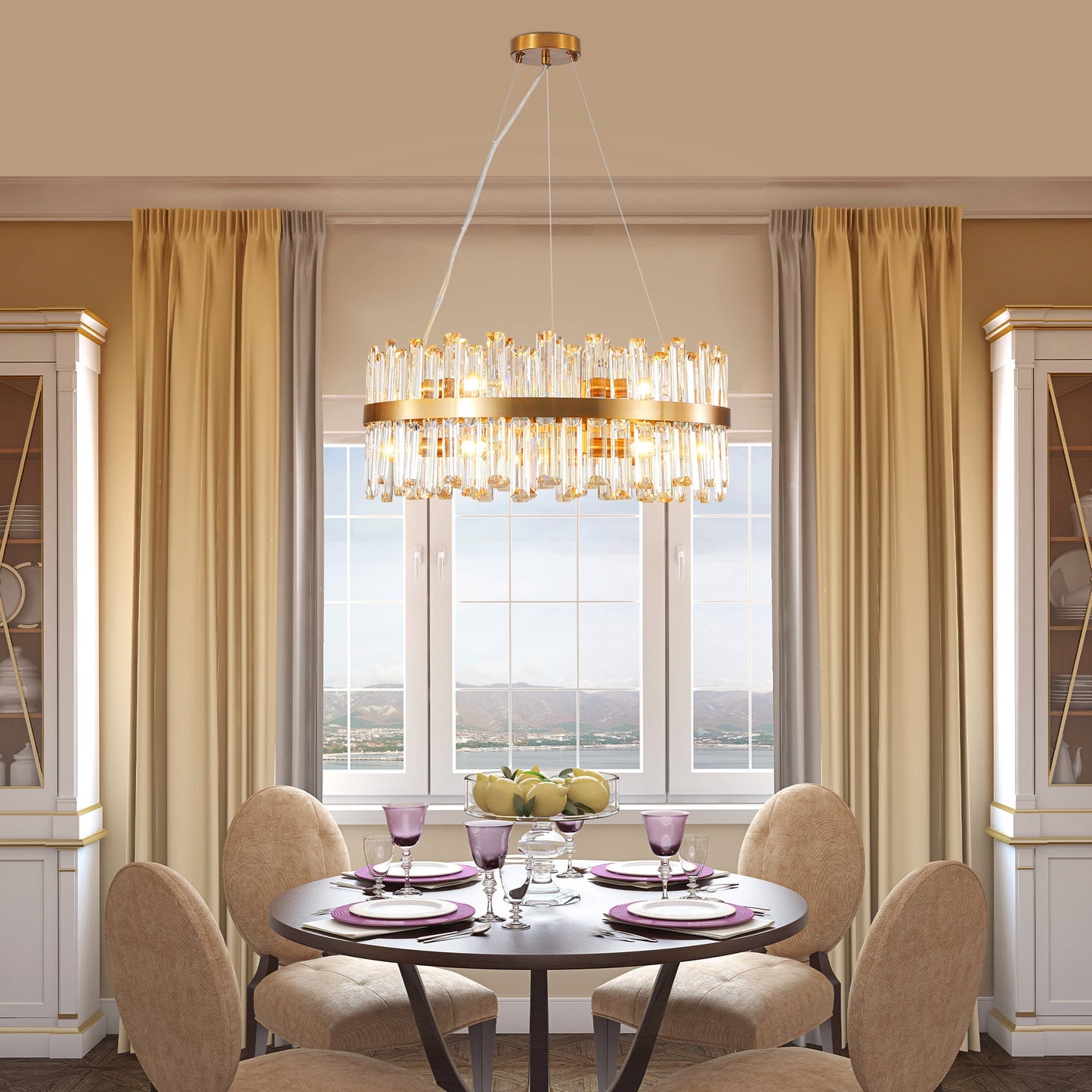 23.6" Modern K9 Crystal Chandelier | Built-In LED, 3 Color Temperatures, App & Remote Control — Gold, Dining Room & Living Room