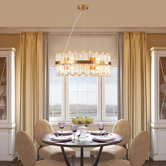23.6" Modern K9 Crystal Chandelier | Built-In LED, 3 Color Temperatures, App & Remote Control — Gold, Dining Room & Living Room
