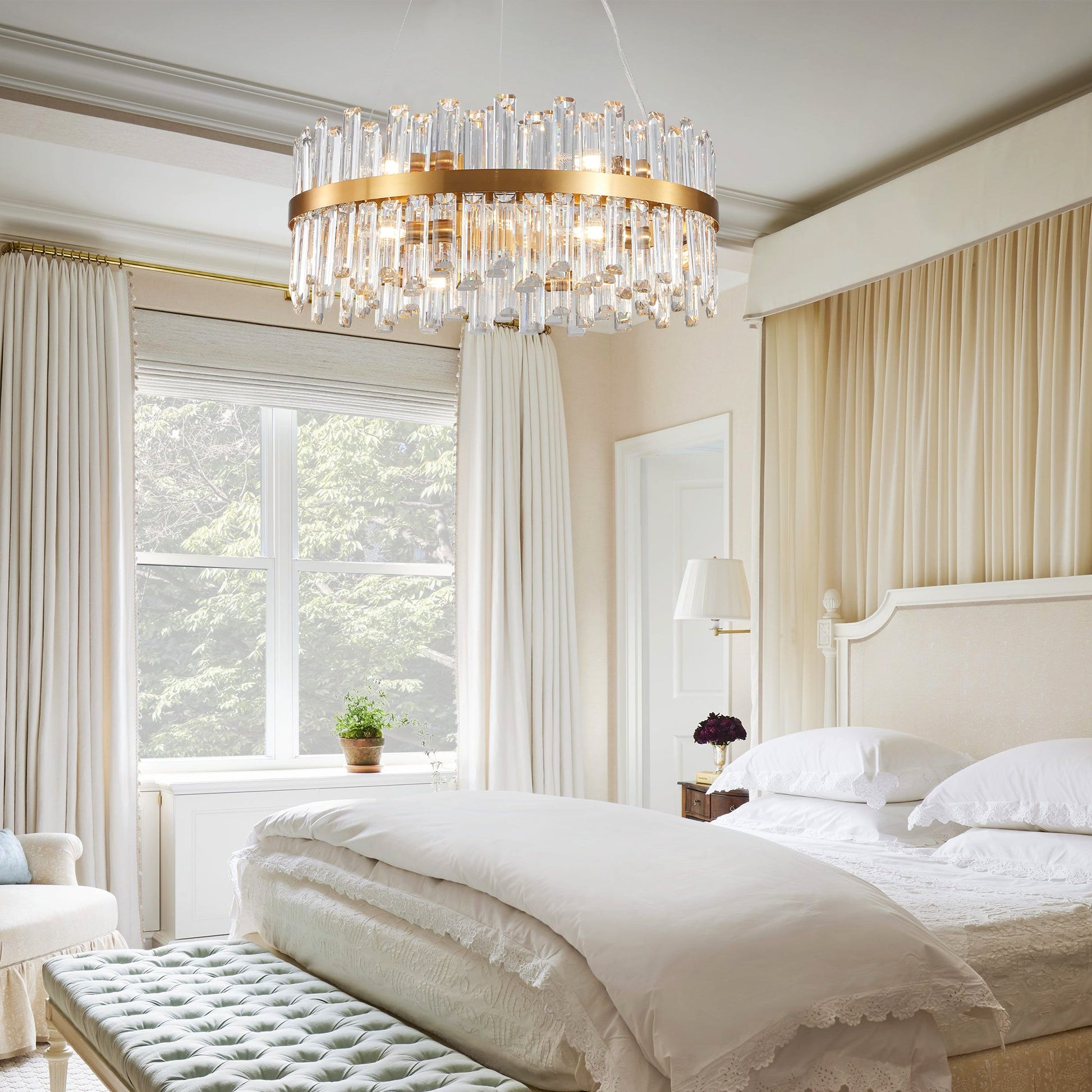 23.6" Modern K9 Crystal Chandelier | Built-In LED, 3 Color Temperatures, App & Remote Control — Gold, Dining Room & Living Room