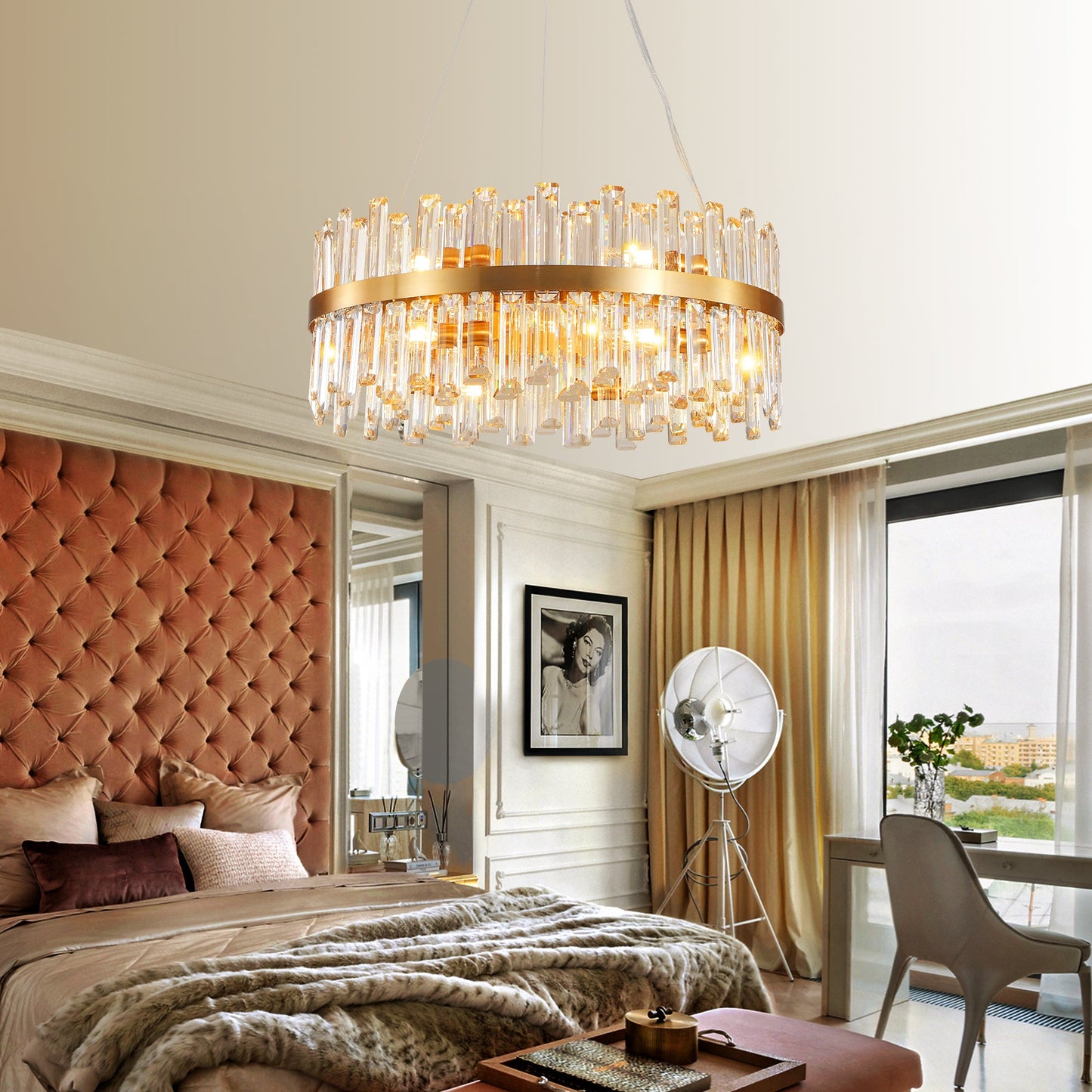 23.6" Modern K9 Crystal Chandelier | Built-In LED, 3 Color Temperatures, App & Remote Control — Gold, Dining Room & Living Room