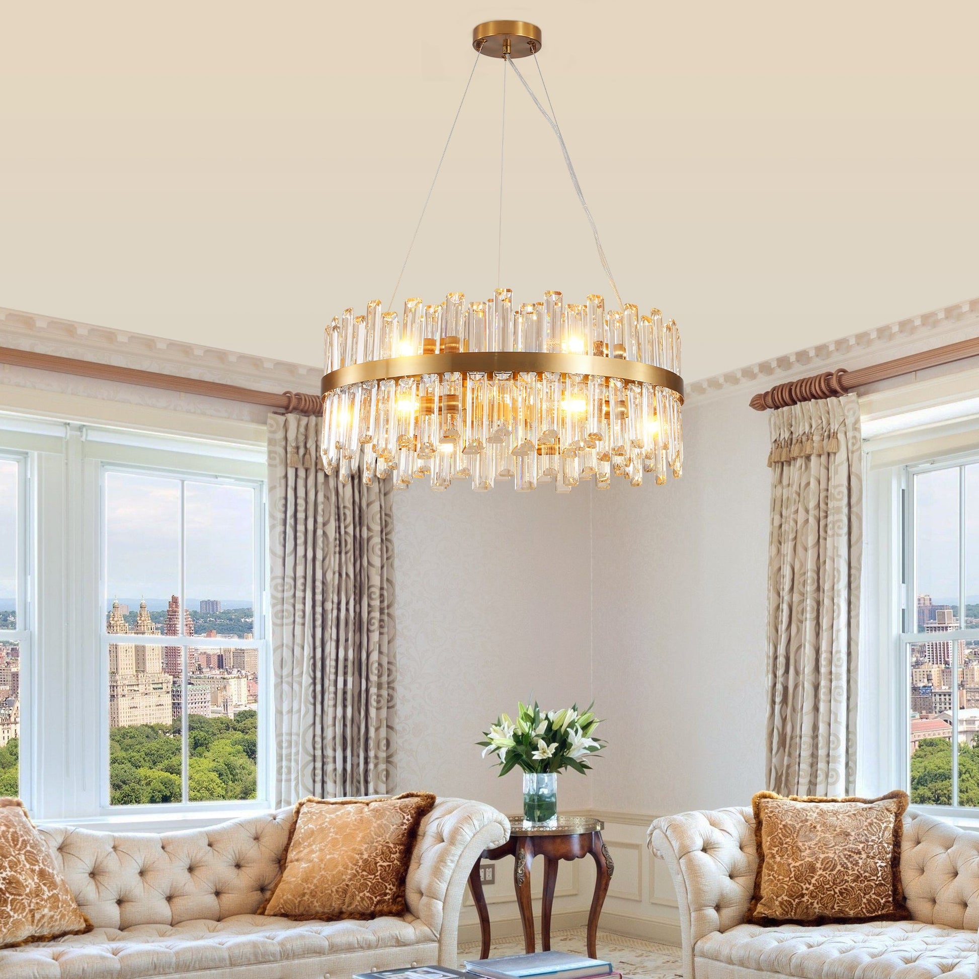 23.6" Modern K9 Crystal Chandelier | Built-In LED, 3 Color Temperatures, App & Remote Control — Gold, Dining Room & Living Room