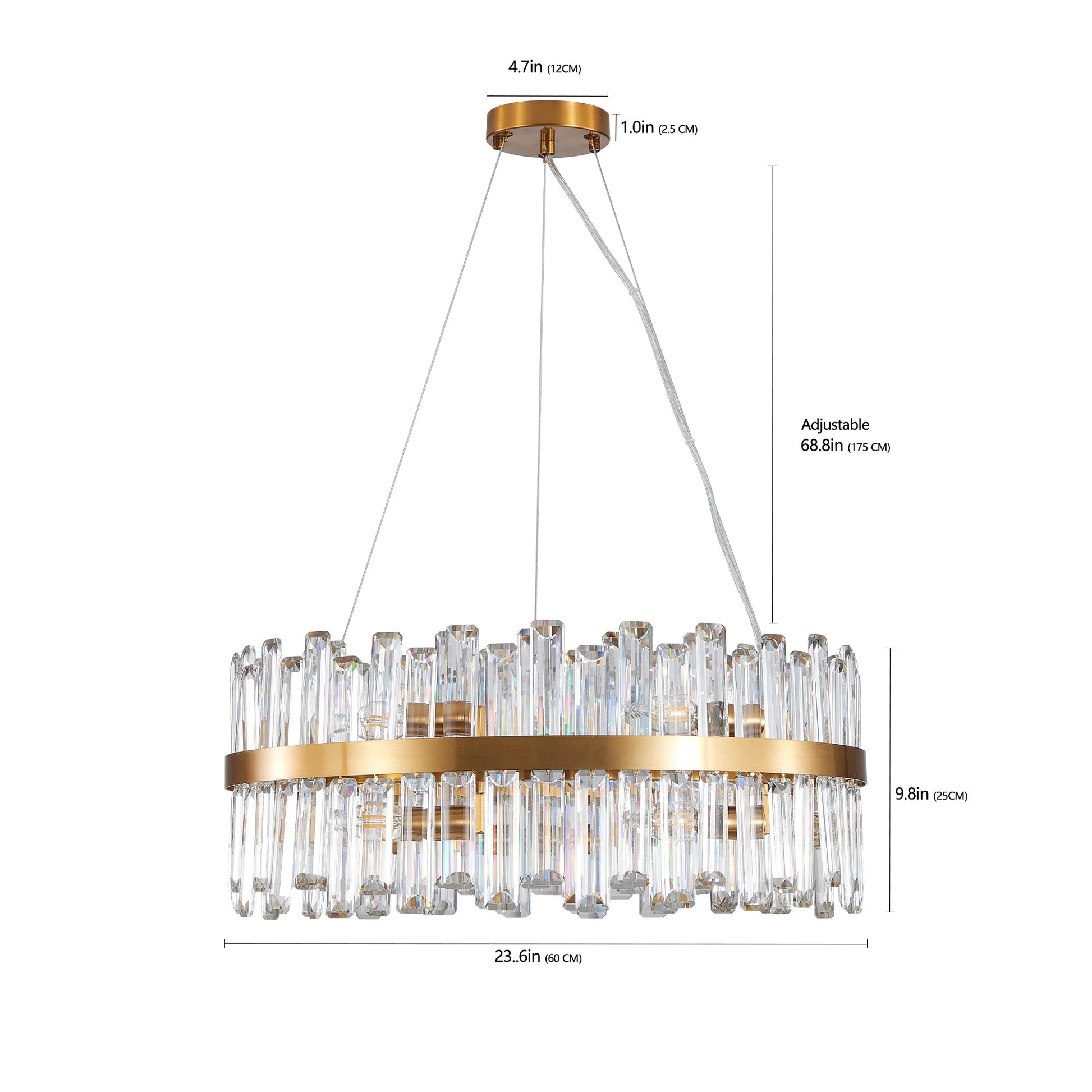23.6" Modern K9 Crystal Chandelier | Built-In LED, 3 Color Temperatures, App & Remote Control — Gold, Dining Room & Living Room