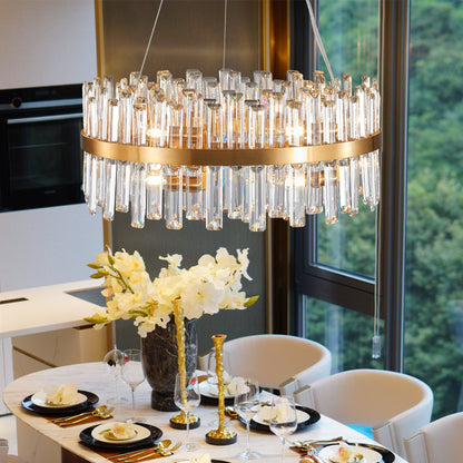 23.6" Modern K9 Crystal Chandelier | Built-In LED, 3 Color Temperatures, App & Remote Control — Gold, Dining Room & Living Room