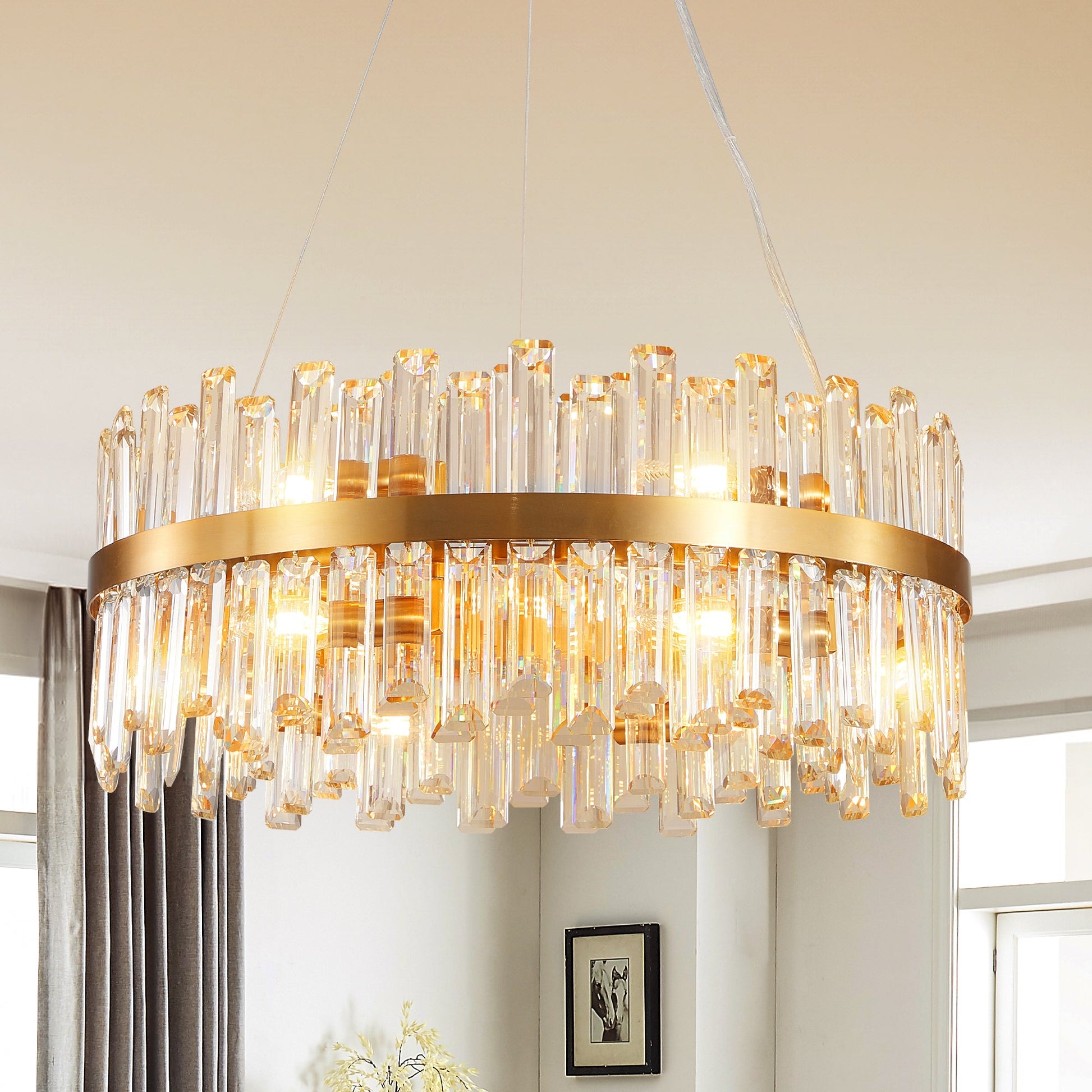 23.6" Modern K9 Crystal Chandelier | Built-In LED, 3 Color Temperatures, App & Remote Control — Gold, Dining Room & Living Room