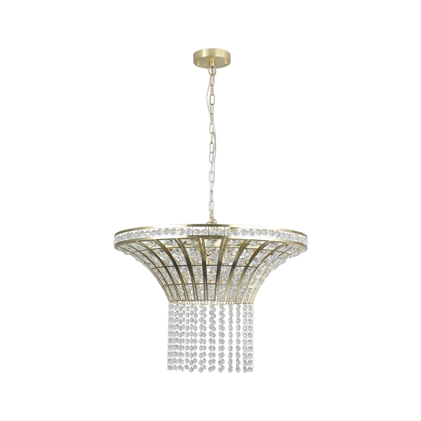 K9 Crystal Chandelier with Cascading Octagonal Beads | 8-Light Gold Modern Ceiling Light — Round 24" or Rectangular 39", Adjustable Height