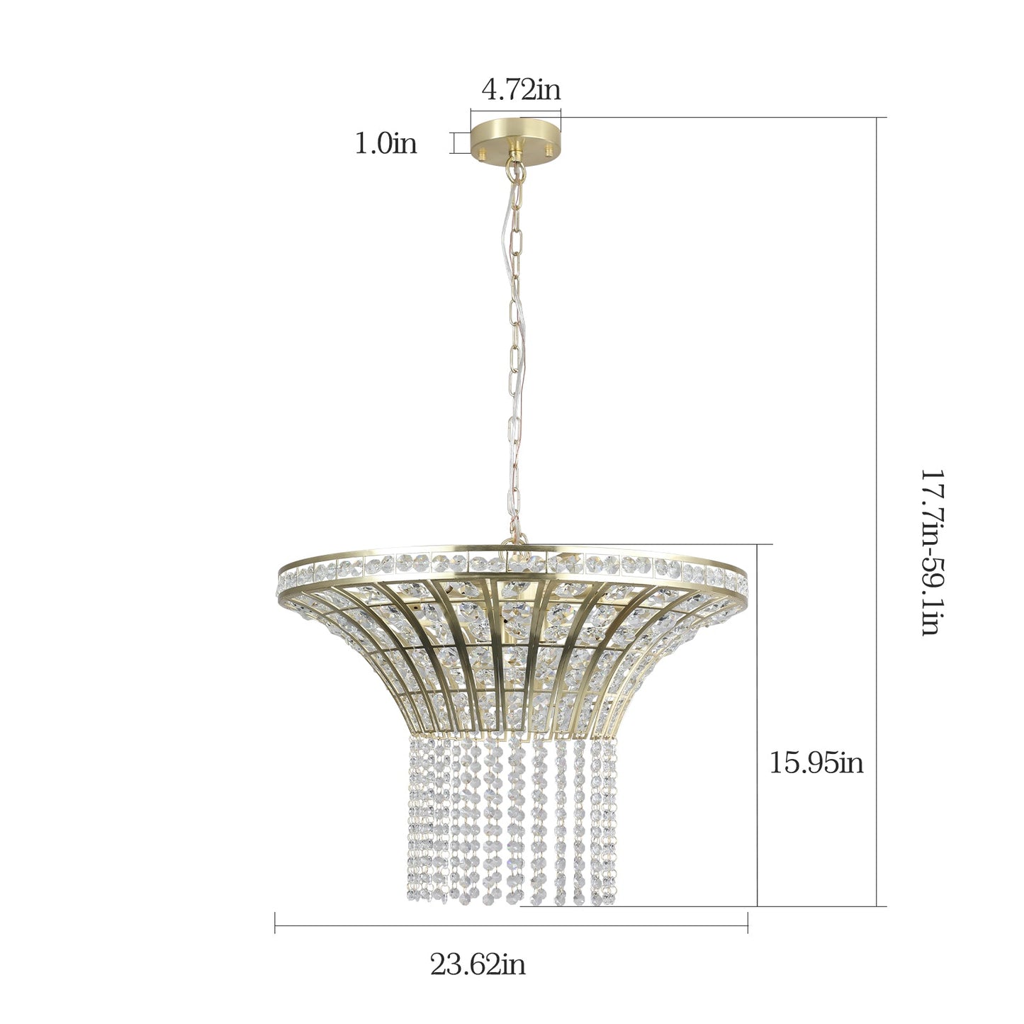 K9 Crystal Chandelier with Cascading Octagonal Beads | 8-Light Gold Modern Ceiling Light — Round 24" or Rectangular 39", Adjustable Height
