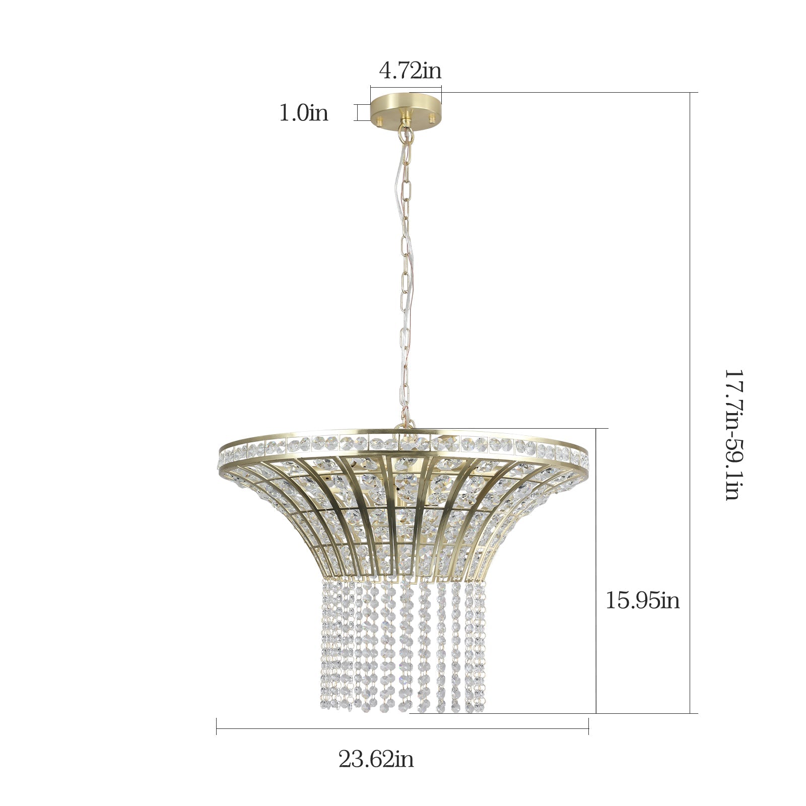 K9 Crystal Chandelier with Cascading Octagonal Beads | 8-Light Gold Modern Ceiling Light — Round 24" or Rectangular 39", Adjustable Height