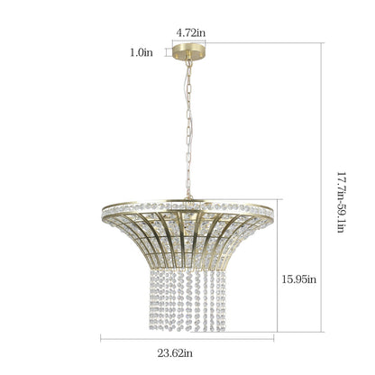 K9 Crystal Chandelier with Cascading Octagonal Beads | 8-Light Gold Modern Ceiling Light — Round 24" or Rectangular 39", Adjustable Height