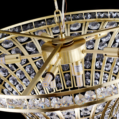 K9 Crystal Chandelier with Cascading Octagonal Beads | 8-Light Gold Modern Ceiling Light — Round 24" or Rectangular 39", Adjustable Height