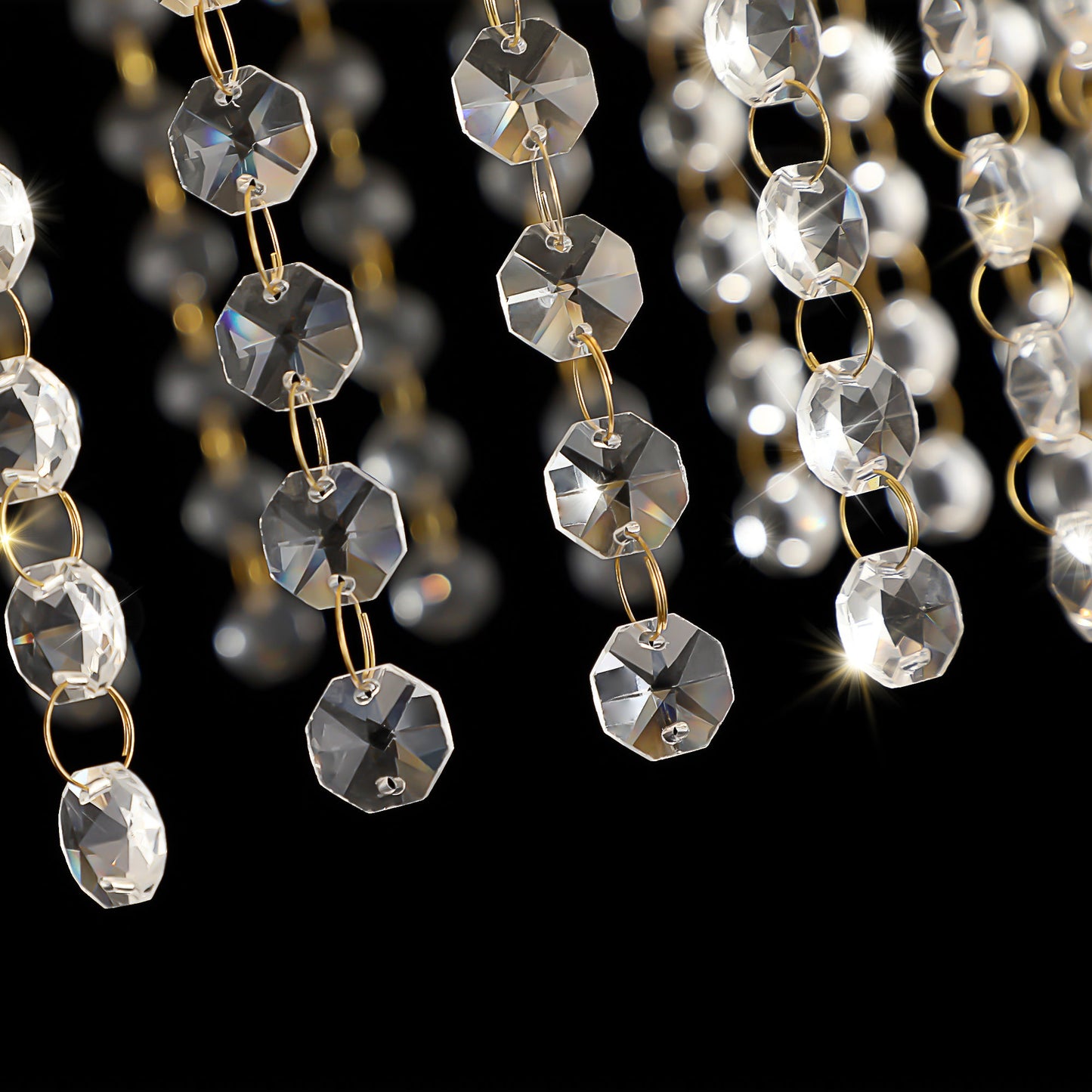 K9 Crystal Chandelier with Cascading Octagonal Beads | 8-Light Gold Modern Ceiling Light — Round 24" or Rectangular 39", Adjustable Height
