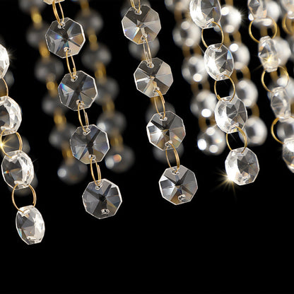 K9 Crystal Chandelier with Cascading Octagonal Beads | 8-Light Gold Modern Ceiling Light — Round 24" or Rectangular 39", Adjustable Height