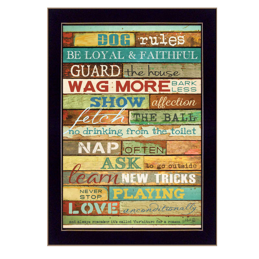 "Dog Rules" Framed Wall Art by Marla Rae | Funny Pet Print for Dog Lovers, Black Frame