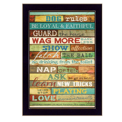 "Dog Rules" Framed Wall Art by Marla Rae | Funny Pet Print for Dog Lovers, Black Frame