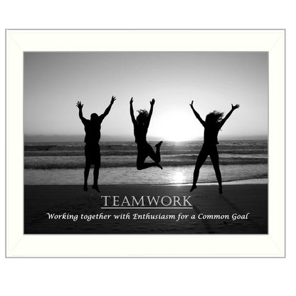 "Teamwork" Framed Wall Art | Motivational Office Print, White Frame